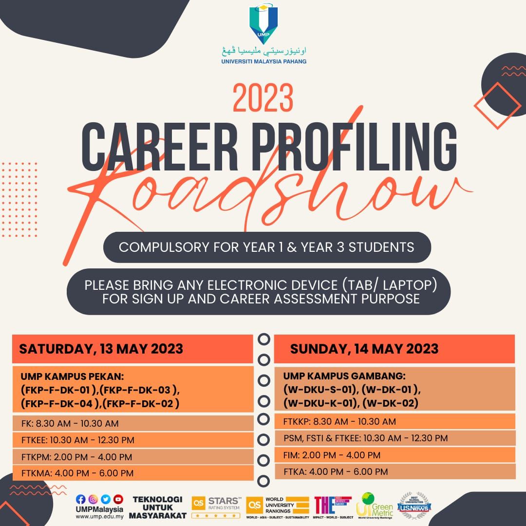 Taklimat Career Profiling Roadshow oleh pihak UMP Career Center (UMPCC), Universiti Malaysia Pahang